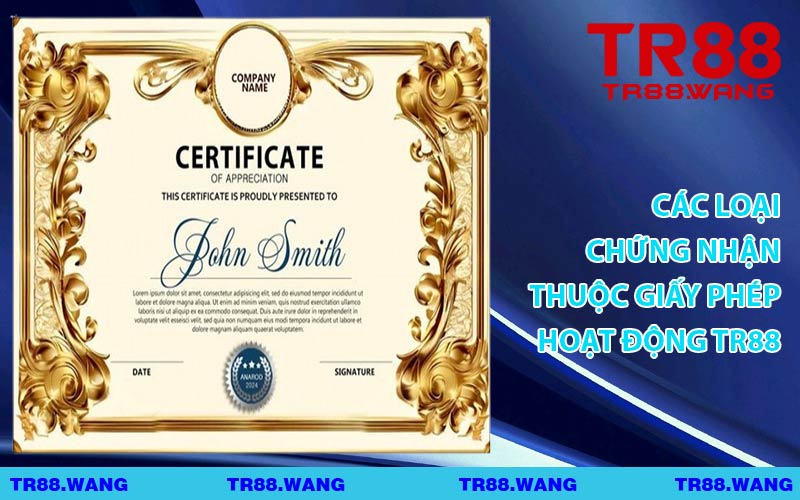 Các Loại Chứng Nhận Thuộc Giấy Phép Hoạt Động TR88